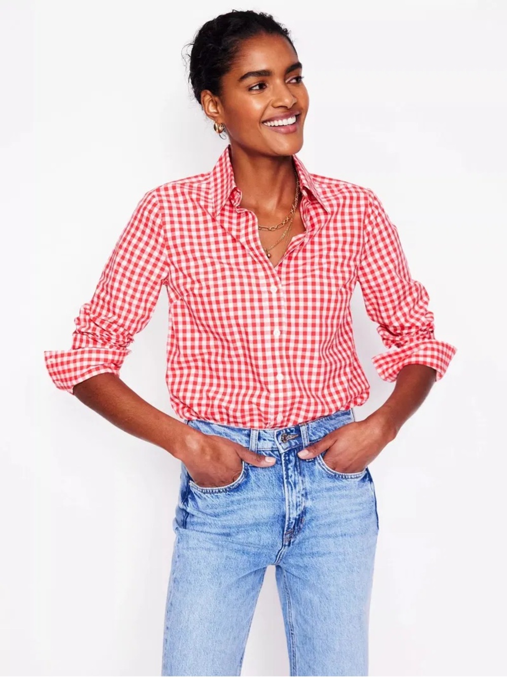 Boden Pink Gingham Button-Up Shirt